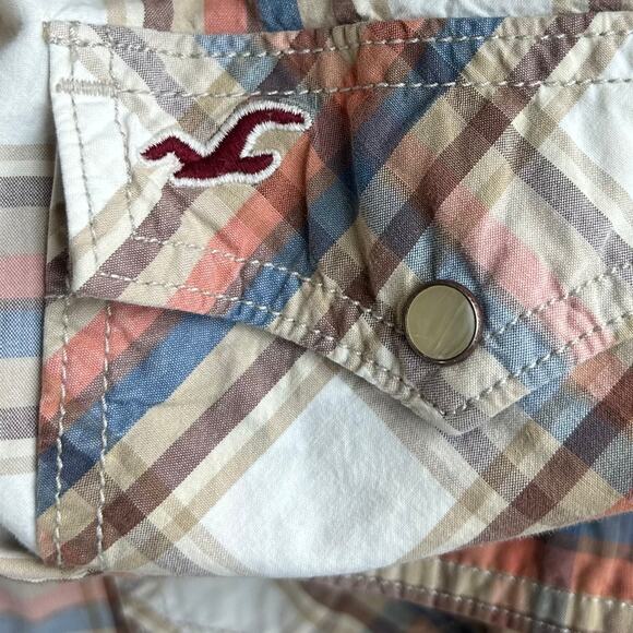 Vintage Hollister plaid pearl snap Y2K button up western cowboy style pockets M - Picture 13 of 15